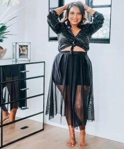 Samantha Eng Bottoms Sheer Black Midi Skirt