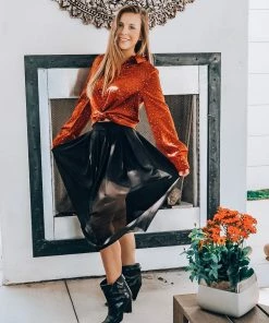 Q2 Orange Long Sleeve Blouse With Shimmer Flecks