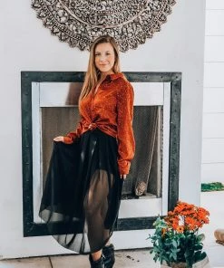 Q2 Orange Long Sleeve Blouse With Shimmer Flecks