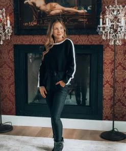 Blanc Noir Black Striped Sleeve Sweater