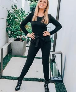 Samantha Eng Long Sleeve Ribbed Top Black Basics