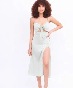 EastNWest Label Pastel Sage Skirt With Side Slit Bottoms