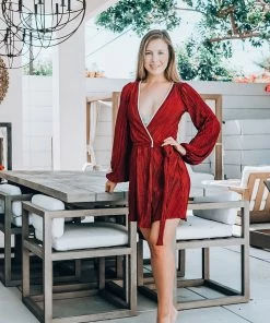 Baccio Crystal Trim Long Sleeve Robe Red