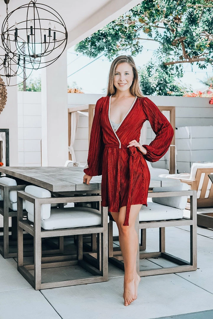 Baccio Crystal Trim Long Sleeve Robe Red 6 Baccio Crystal Trim Long Sleeve Robe Red