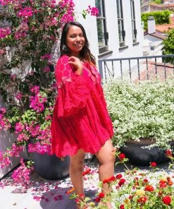 Pho Dresses Red Lace Coverup Dress