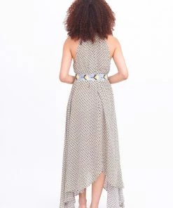 Taj Navy & Gold Asymmetrical Maxi Dress