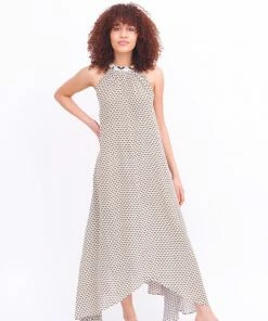 Taj Navy & Gold Asymmetrical Maxi Dress