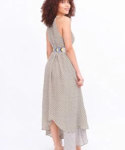 Taj Navy & Gold Asymmetrical Maxi Dress