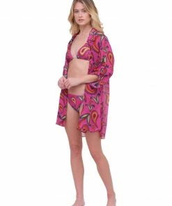 Triya Pink Paisley Button Up Top Tops