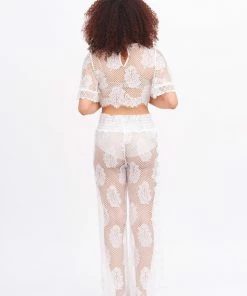 Waimari White Lace Leaf Palazzo Pant