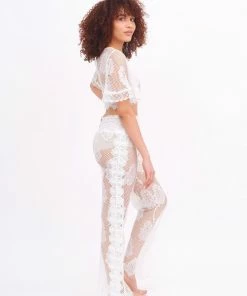 Waimari White Lace Leaf Palazzo Pant