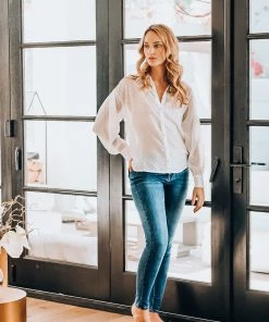 Q2 Sheer White Heart Blouse Tops