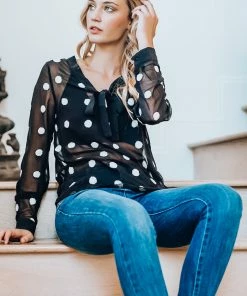 Naughty Girl Shop Polka Dot Sheer Blouse Tops