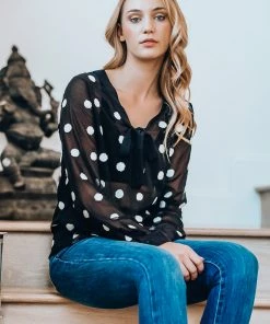 Naughty Girl Shop Polka Dot Sheer Blouse Tops