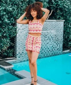 Saylor Tops Aztec Pom-Pom Crop Top