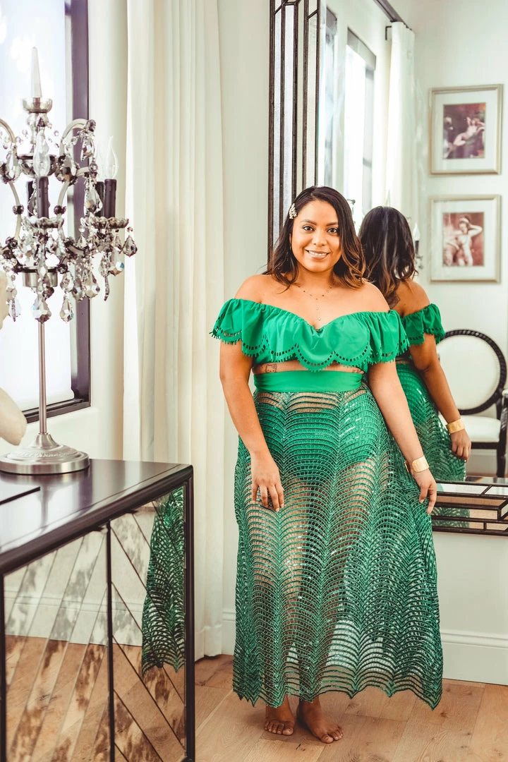 MOS Emerald Sequin Webbed Skirt Bottoms 8 MOS Emerald Sequin Webbed Skirt Bottoms