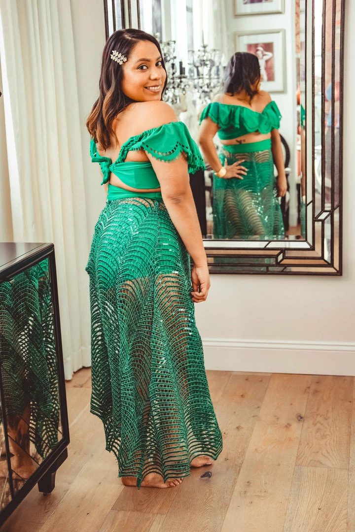 MOS Emerald Sequin Webbed Skirt Bottoms 9 MOS Emerald Sequin Webbed Skirt Bottoms