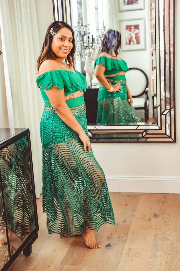 MOS Emerald Sequin Webbed Skirt Bottoms 7 MOS Emerald Sequin Webbed Skirt Bottoms