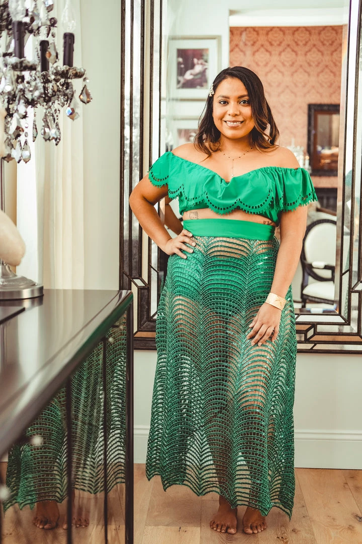 MOS Emerald Sequin Webbed Skirt Bottoms 10 MOS Emerald Sequin Webbed Skirt Bottoms