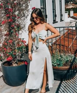 EastNWest Label Pastel Sage Skirt With Side Slit Bottoms