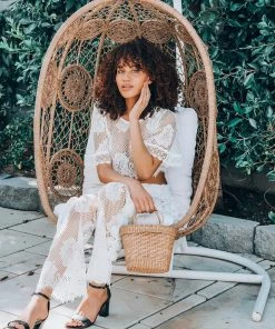 Waimari White Lace Leaf Palazzo Pant