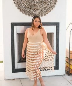 Beachy Side Bottoms White & Gold Crochet Skirt