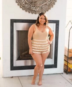 Beachy Side White & Gold Crochet Mini Skirt Bottoms