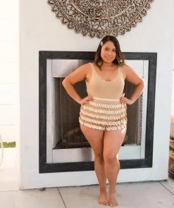 Beachy Side White & Gold Crochet Mini Skirt Bottoms