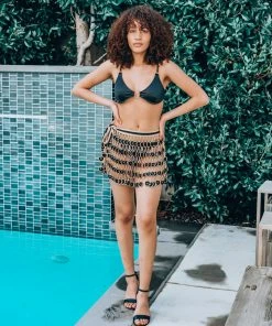 Beachy Side Black & Gold Crochet Mini Skirt Bottoms