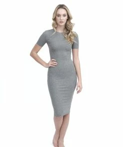 Samantha Eng Basics Grey Ribbed Midi Dress