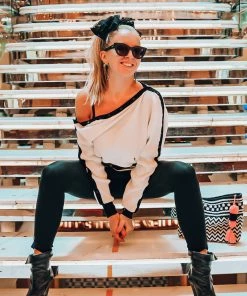 Blanc Noir Tops Ivory Striped Sleeve Sweater