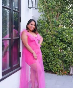 Pho Hot Pink Ruffled Tulle Dress