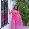 Pho Hot Pink Ruffled Tulle Dress