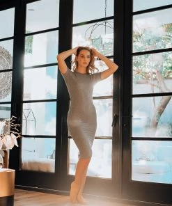 Samantha Eng Basics Grey Ribbed Midi Dress