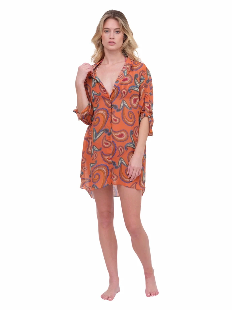 Triya Tops Orange Paisley Button Up Top 6 Triya Tops Orange Paisley Button Up Top