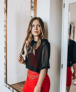 EastNWest Label Black Sheer Crop Top Basics