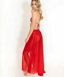 Baccio Swim Red Mesh Skirt