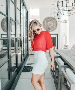 EastNWest Label Basics Red Sheer Crop Top