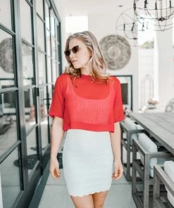 EastNWest Label Basics Red Sheer Crop Top