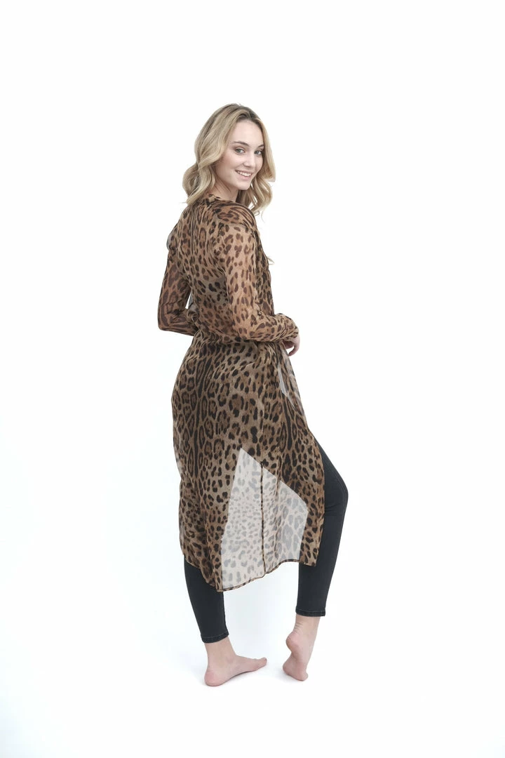 Samantha Eng Leopard Chiffon Long Sleeve Duster Tops 8 Samantha Eng Leopard Chiffon Long Sleeve Duster Tops