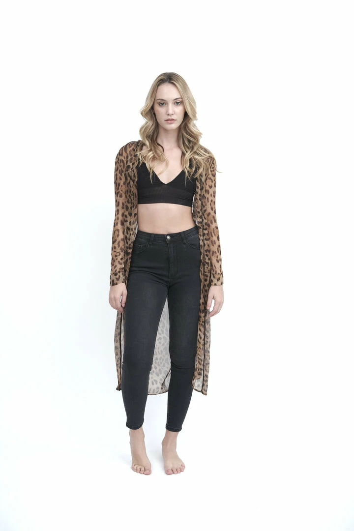Samantha Eng Leopard Chiffon Long Sleeve Duster Tops 6 Samantha Eng Leopard Chiffon Long Sleeve Duster Tops
