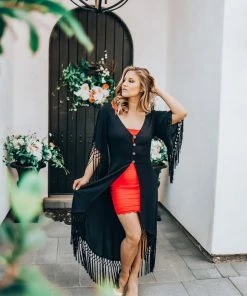 EastNWest Label Outerwear Black Fringe Duster