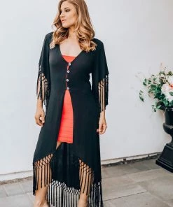 EastNWest Label Outerwear Black Fringe Duster