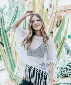 EastNWest Label White Mesh Crop Top With Fringe