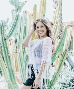 EastNWest Label White Mesh Crop Top With Fringe