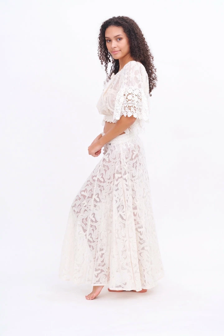 Z&L Cream Button Up Lace Skirt Bottoms 8 Z&L Cream Button Up Lace Skirt Bottoms