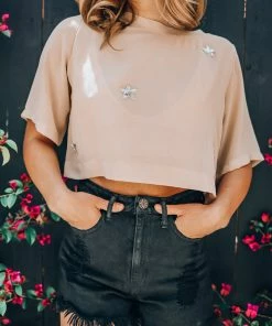 EastNWest Label Tops Star Mesh T-Shirt Beige