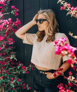 EastNWest Label Tops Star Mesh T-Shirt Beige