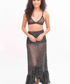 EastNWest Label Tops Black Crochet & Mirror Tie Top
