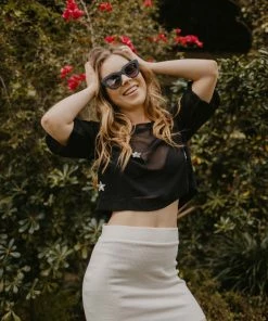 EastNWest Label Tops Star Mesh T-Shirt Black